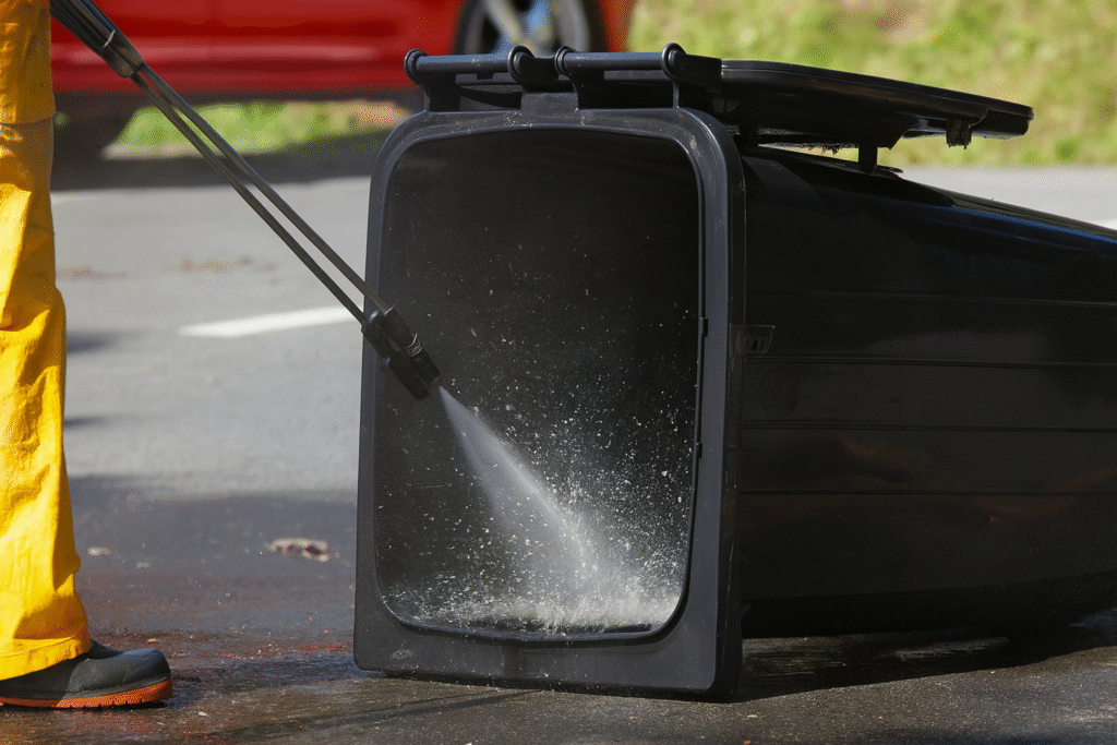 Cleaning bin in summer